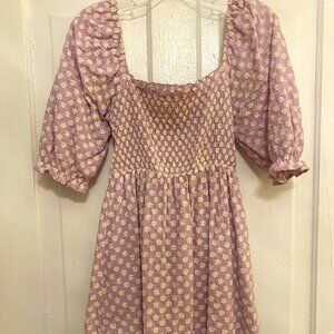 Another Girl Purple Floral Embroidered Smocked Mini Dress with Back Open